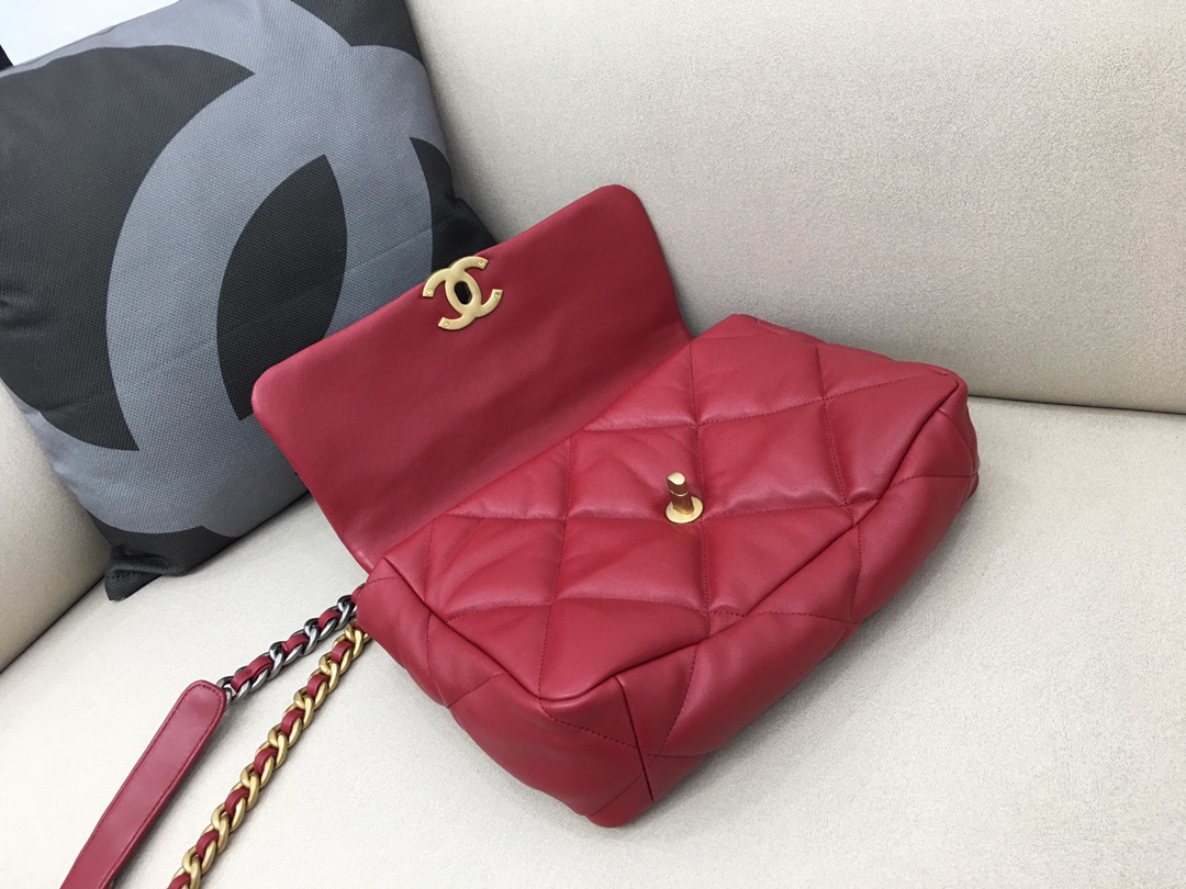 Lambskin 19 Large Handbag Flap Bag AS1161 Dark Red